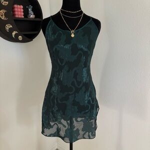 1980’s Gold Tag Victoria’s Secret Emerald Green Floral Slip Dress